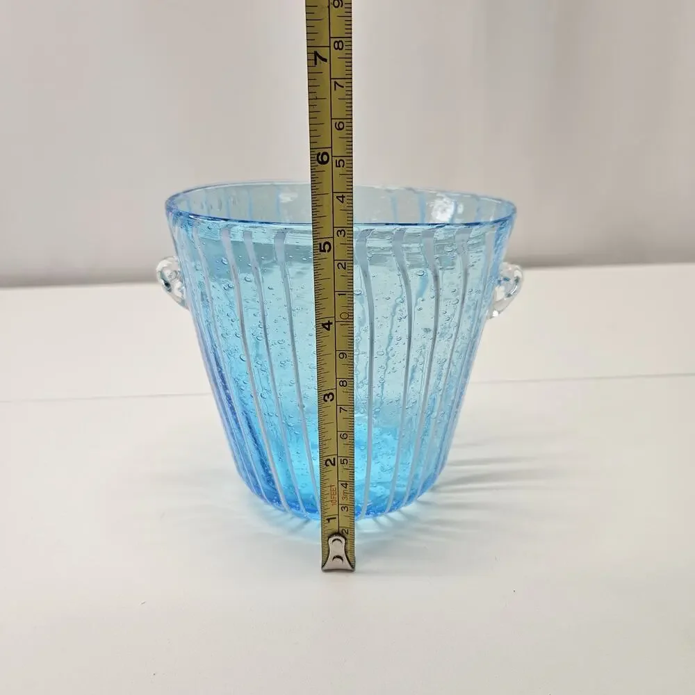 Murano Aqua Blue Art Glass Ice Bucket Bullicante Wine Chiller Coastal Decor